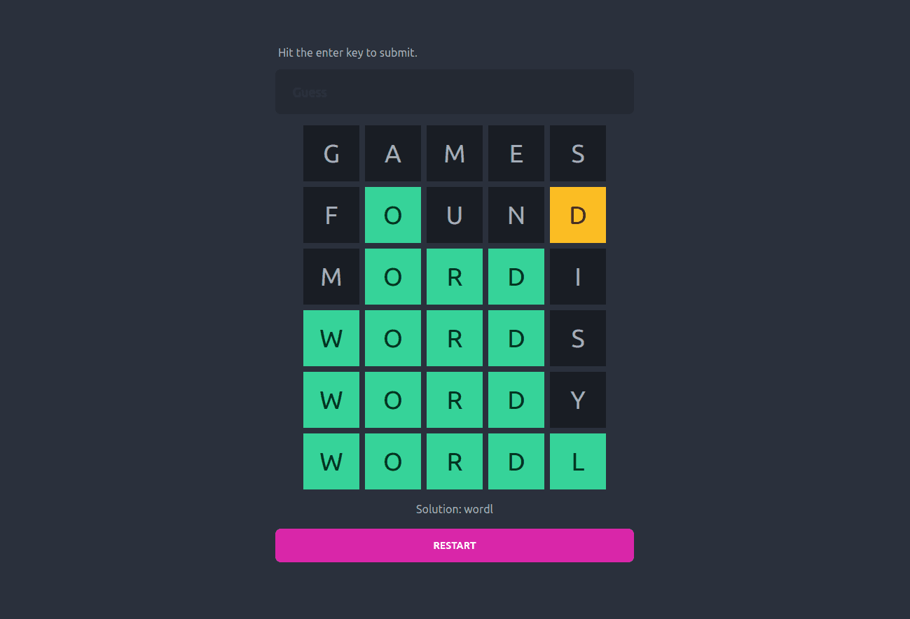 Screenshot of Wordle project